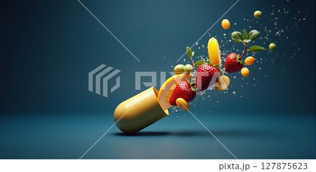 Vibrant fruit-filled capsules, offering essential vitamins and nutrients for a healthy, balanced lifestyle 127875623