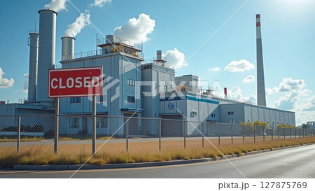 Once modern factory now stands silent, its assembly lines idle, a stark reminder of economic turmoil and lost jobs Once modern factory now stands silent, its assembly lines idle, a stark reminder of economic turmoil and lost jobs 127875769