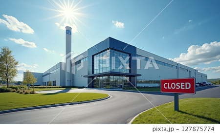 Once modern factory now stands silent, its assembly lines idle, a stark reminder of economic turmoil and lost jobs 127875774