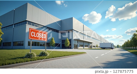 Once modern factory now stands silent, its assembly lines idle, a stark reminder of economic turmoil and lost jobs 127875775