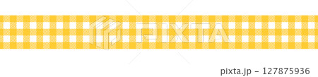 Tape with yellow gingham pattern. Border with vichy print. Ribbon for Halloween or Thanksgiving day present. Cotton, linen or flannel band isolated on white background. Vector flat illustration 127875936