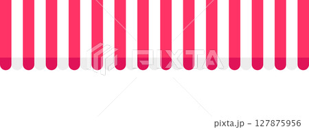 Shop awning print. Striped store canopy pattern. Market tent background with red and white stripes isolated on white background. Cafe sunshade design. Kiosk umbrella backdrop. Vector illustration Shop awning print. Striped store canopy pattern. Market tent background with red and white stripes isolated on white background. Cafe sunshade design. Kiosk umbrella backdrop. Vector illustration 127875956