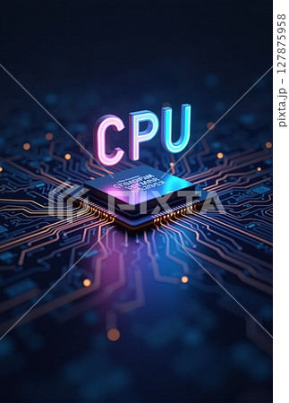 close-up of a powerful CPU on a modern motherboard, poised to tackle intricate calculations with lightning-fast precision 127875958