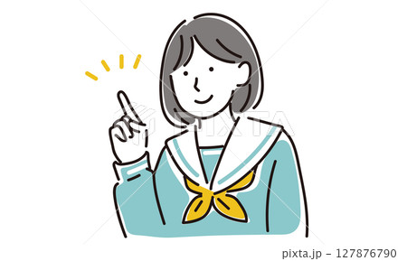 指さしをするセーラー服の女子のイラスト素材 指さしをするセーラー服の女子のイラスト素材 127876790
