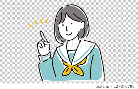 穿著水手服的女孩指著的插畫素材 穿著水手服的女孩指著的插畫素材 127876790