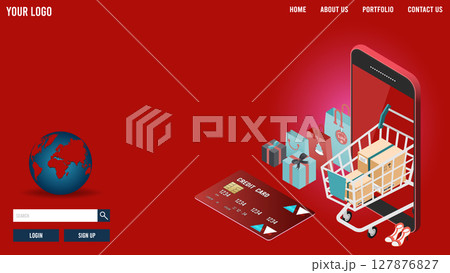 Shopping online concept for website, mobile application, web banner, info graphics or discount coupons. Vector illustration eps10 127876827