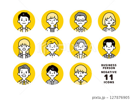 オフィスで働く、困り顔のビジネスパーソンのアバターアイコン素材セット＿円形＿ベクター 127876905