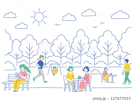 公園で過ごす多様な人々_色 127877033