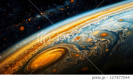 木星のような模様のカラフルで美しい惑星のクローズアップ 127877044