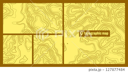 Colorful topographic map sets with contour lines. Geographic terrain grid, relief height elevation. Ground path pattern. Travel and navigation, cartography design element. Vector illustration Colorful topographic map sets with contour lines. Geographic terrain grid, relief height elevation. Ground path pattern. Travel and navigation, cartography design element. Vector illustration 127877484