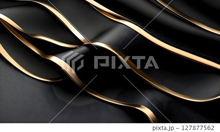 Abstract black and gold fabric texture background elegant waves pattern 127877562