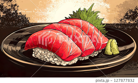 美味しそうなマグロの握り鮨のイラスト 127877832