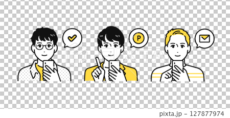 スマホ 操作 若い男性 アイコン イラスト セット 127877974