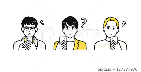 スマホ 悩む 若い男性 アイコン イラスト セット 127877976