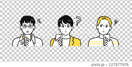 スマホ 悩む 若い男性 アイコン イラスト セット 127877976