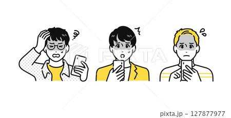 スマートフォン 青ざめる 若い男性 アイコン イラスト セット スマートフォン 青ざめる 若い男性 アイコン イラスト セット 127877977