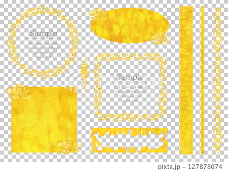 Set of gold leaf and gold powder style frames and lines 127878074