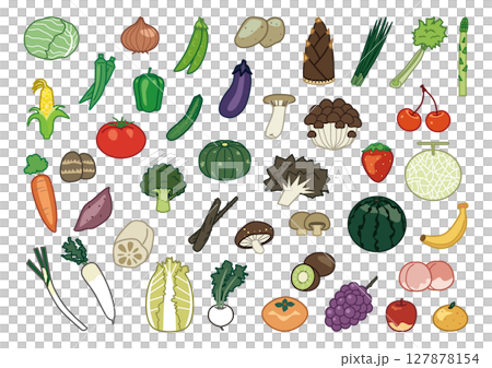 野菜ときのこと果物のイラストセットのイラスト素材 [127878154] - PIXTA