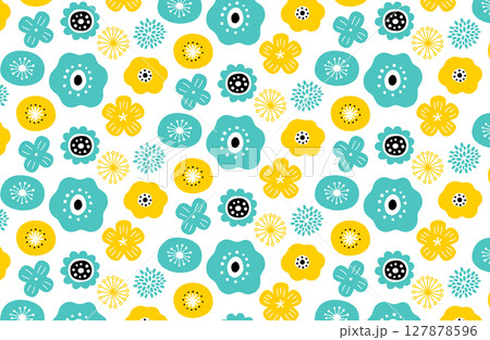 北欧風シームレスパターンベクターイラスト グリーン×黄色 127878596