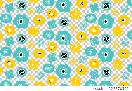 北欧風シームレスパターンベクターイラスト グリーン×黄色 127878596
