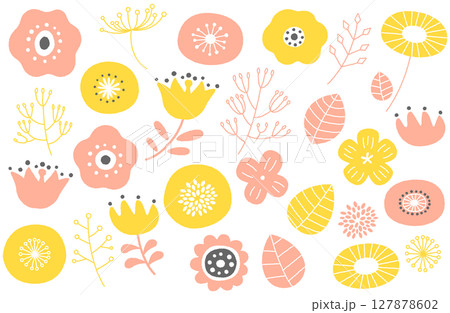 北欧風ボタニカルあしらいベクターイラスト ピンク×黄色 127878602