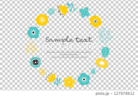 斯堪的納維亞風格植物框架向量插圖綠色 x 黃色 127878612