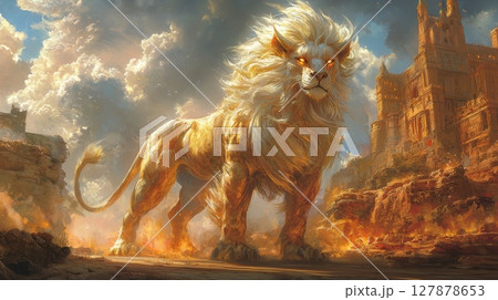 regal griffin stands proudly golden eagle wings stretched wide 127878653