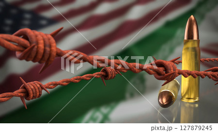 The American and Iran flag for war crisis concept 3d Rendering. The American and Iran flag for war crisis concept 3d Rendering. 127879245