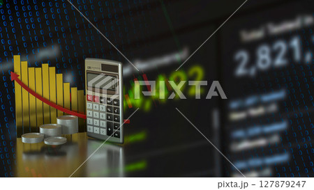 The Calculator and coins for Business concept 3d Rendering. 127879247