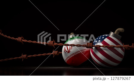 The American and Iran flag on Bomb for war crisis concept 3d Rendering. 127879267