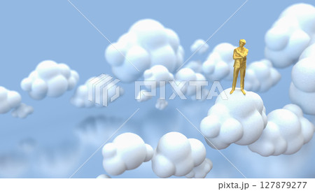 The Gold Man on Cloud for Business or technology concept 3d Rendering. The Gold Man on Cloud for Business or technology concept 3d Rendering. 127879277