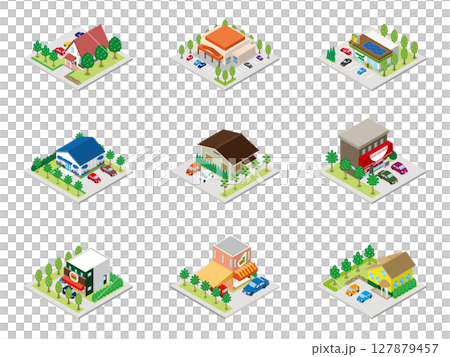 3D illustration of a building. Isometric drawing. 3D illustration of a building. Isometric drawing. 127879457
