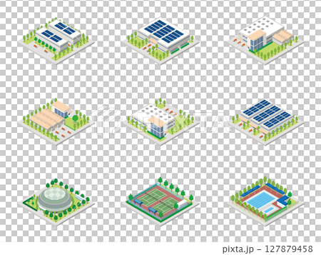3D illustration of a building. Isometric drawing. 3D illustration of a building. Isometric drawing. 127879458