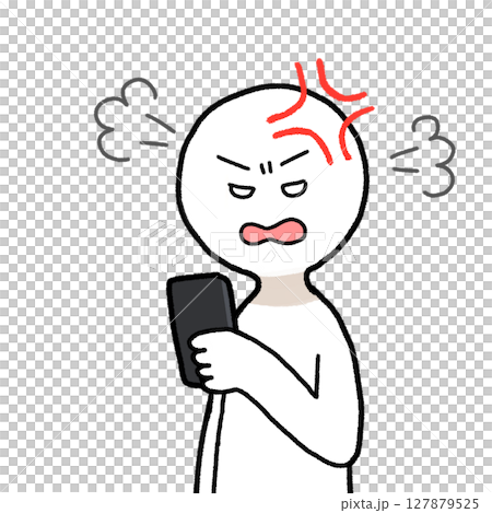Illustration of a person looking angry at a smartphone Illustration of a person looking angry at a smartphone 127879525
