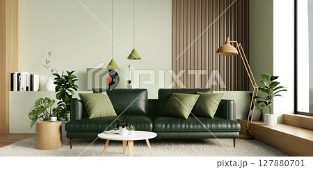 Sustainable interior design showcasing a green living space. 3D render illustration 127880701