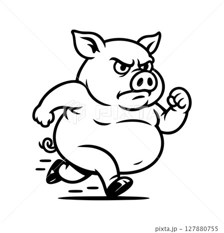 Vector of a stout, determined pig with an angry expression is depicted mid-run, showing motion lines. 127880755