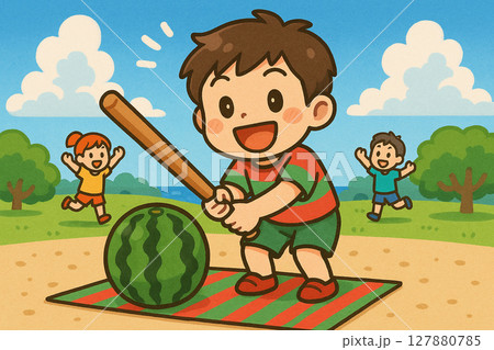 スイカ割りする男の子 127880785