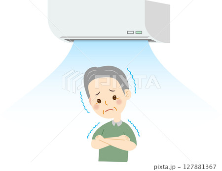 冷房が効きすぎて寒がるシニア男性 127881367