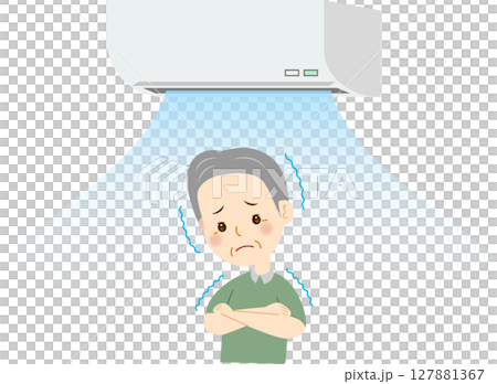 Senior man feels cold because the air conditioning is too strong Senior man feels cold because the air conditioning is too strong 127881367
