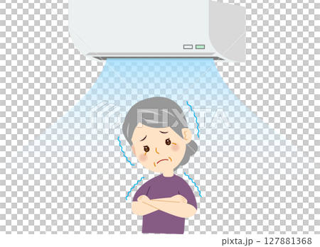 Senior woman feels cold because the air conditioning is too strong 127881368