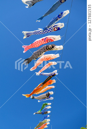 青空を泳ぐ鯉のぼり 青空を泳ぐ鯉のぼり 127881535