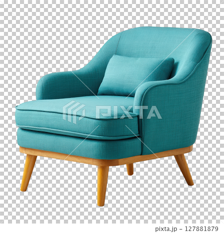 Stylish Blue Accent Chair with Wooden Legs and Comfortable Cushion for Modern Living Room Decor or Cozy Reading Nook 127881879