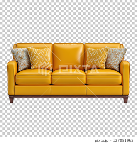 Bright Yellow Sofa with Decorative Cushions in Modern Living Room Setting for Stylish Home Decor 127881962