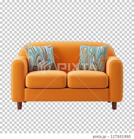 Vibrant Orange Sofa with Colorful Cushions for Modern Living Room Decor and Interior Design Inspiration Vibrant Orange Sofa with Colorful Cushions for Modern Living Room Decor and Interior Design Inspiration 127881980