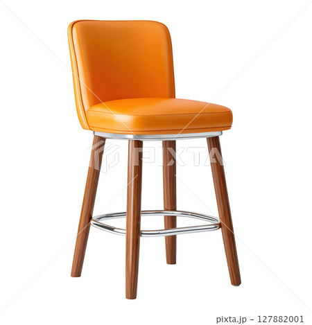 Modern Stylish Orange Bar Stool with Wooden Legs and Sleek Design Perfect for Contemporary Interior Spaces 127882001