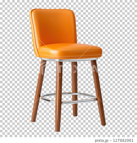 Modern Stylish Orange Bar Stool with Wooden Legs and Sleek Design Perfect for Contemporary Interior Spaces 127882001