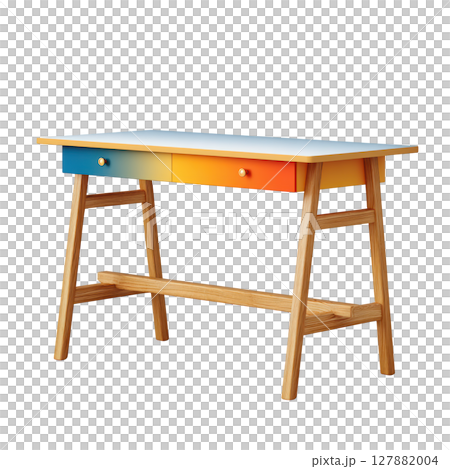 Stylish Modern Desk with Colorful Gradient Drawers and Wooden Legs for Contemporary Home Office or Study Space 127882004