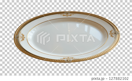 luxurious oval porcelain dinner plate with intricate gold detailing, perfect for elegant dining occasions 127882102