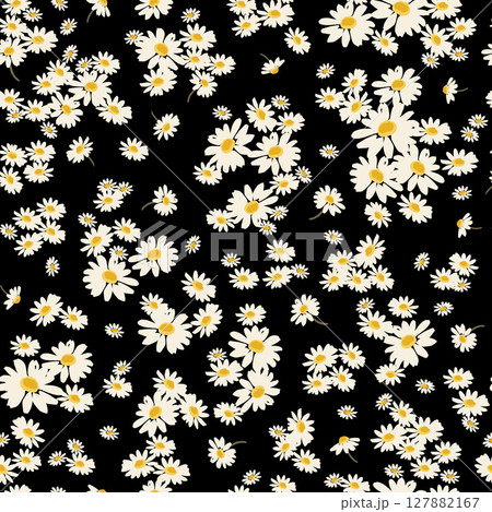 デイジーの花のシームレスパターン、黒背景 127882167