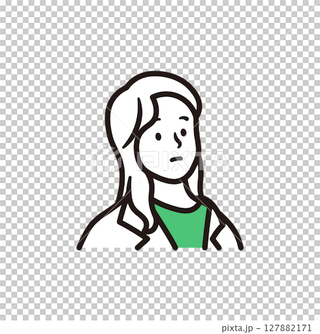 一位女商人思考自己上身的簡單插圖 一位女商人思考自己上身的簡單插圖 127882171